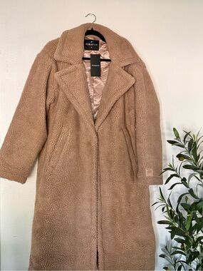 Fabletics Cozy Longline Teddy Coat in Camel
